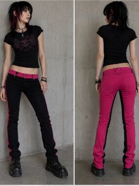 Tripp NYC Colorblock Low Rise Skinny Pants Black Fuchsia Punk Goth W29